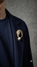 Gold Leopard Brooch with Pearl Drop & Emerald Eyes