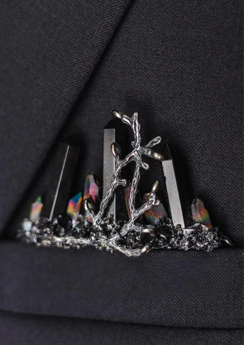 Black Crystal Dark Pocket Boutonniere