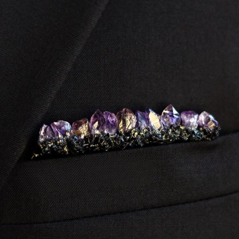Purple Crystal Pocket Boutonniere for Men's Bandhgala & Blazer