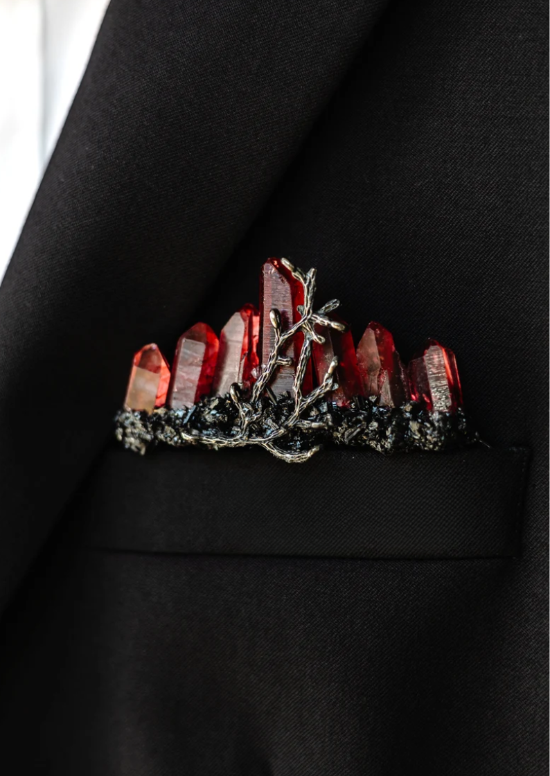 Red and Black Crystal Pocket Boutonniere