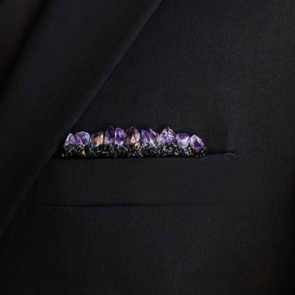 Purple Crystal Pocket Boutonniere for Men's Bandhgala & Blazer