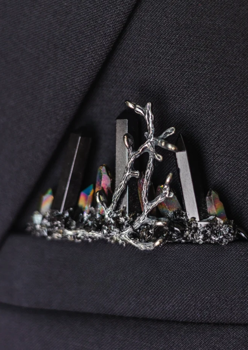 Black Crystal Dark Pocket Boutonniere
