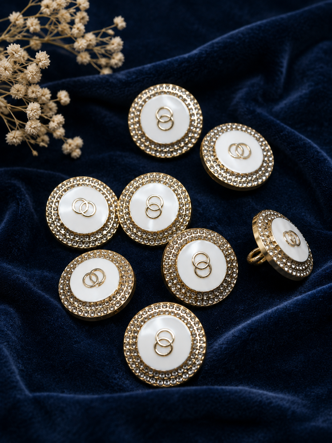 pack of 10 Luxury Gold & Pearl White Crystal Embellished Designer Button