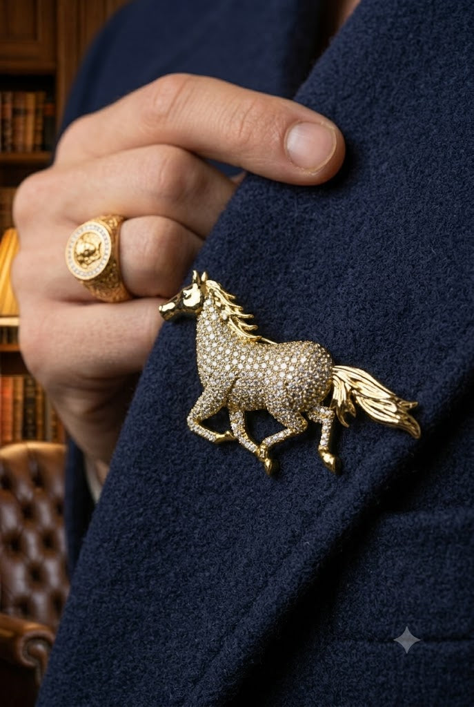 Royal Gallop Crystal Horse Brooch