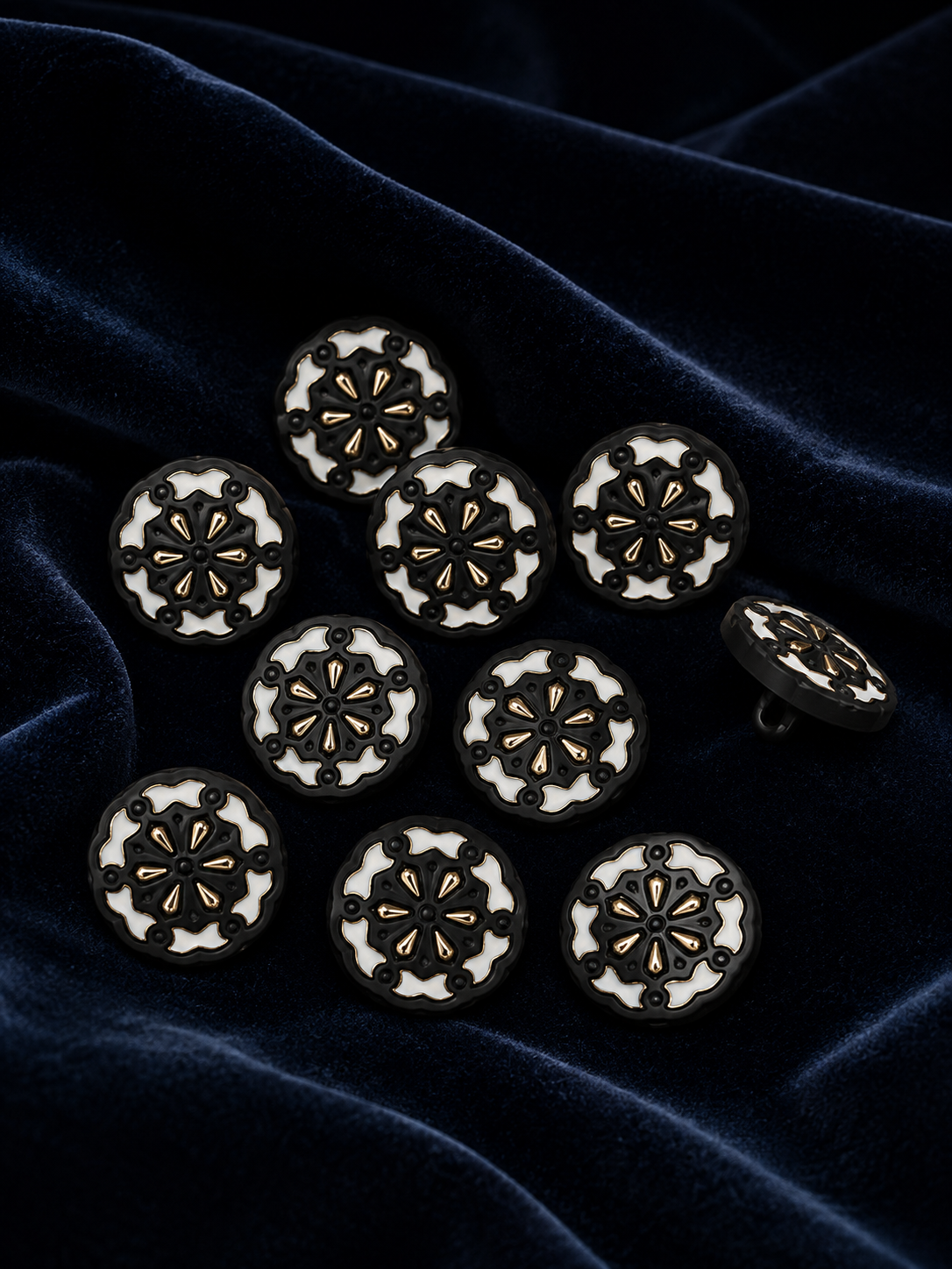 Pack of 10 Ornate Black & Gold Metal Suit Button