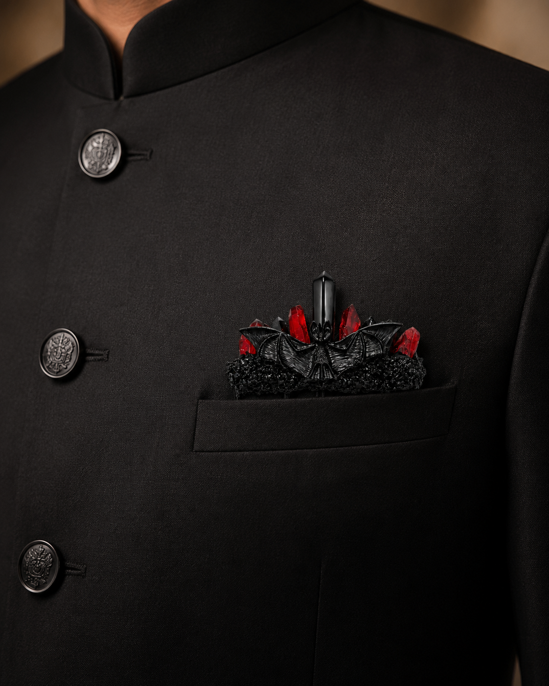 Gothic Crystal Pocket Brooch for Bandhgala Suit