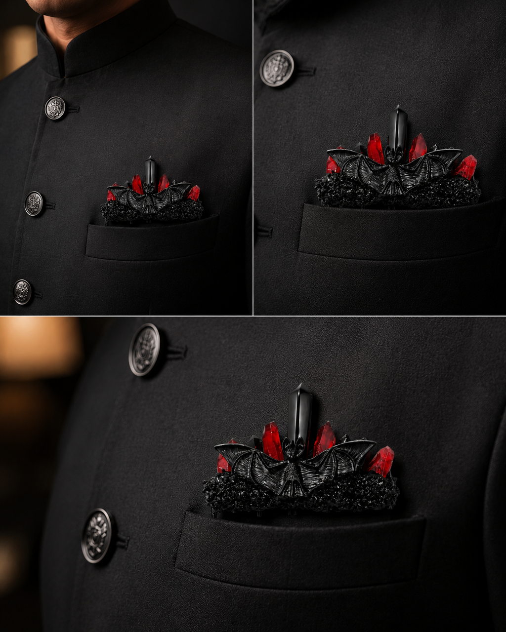 Gothic Crystal Pocket Brooch for Bandhgala Suit