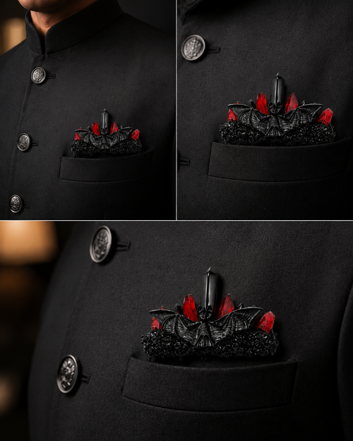Gothic Crystal Pocket Brooch for Bandhgala Suit