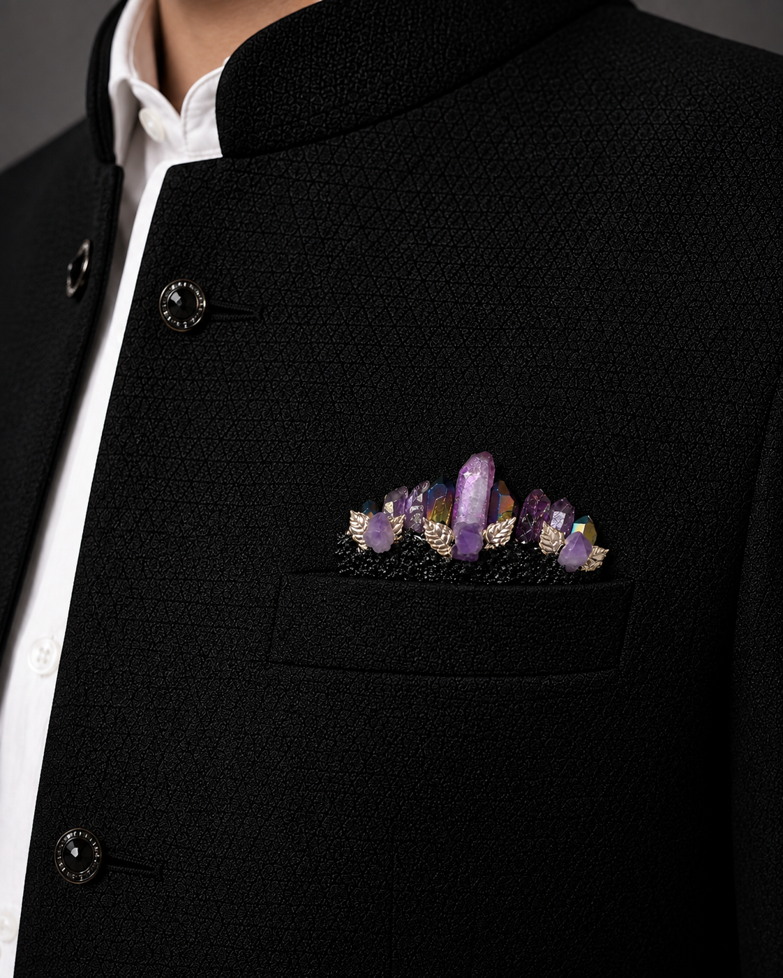 Luxury Purple Crystal Pocket Boutonniere for Men's Bandhgala, Blazer & Tuxedo