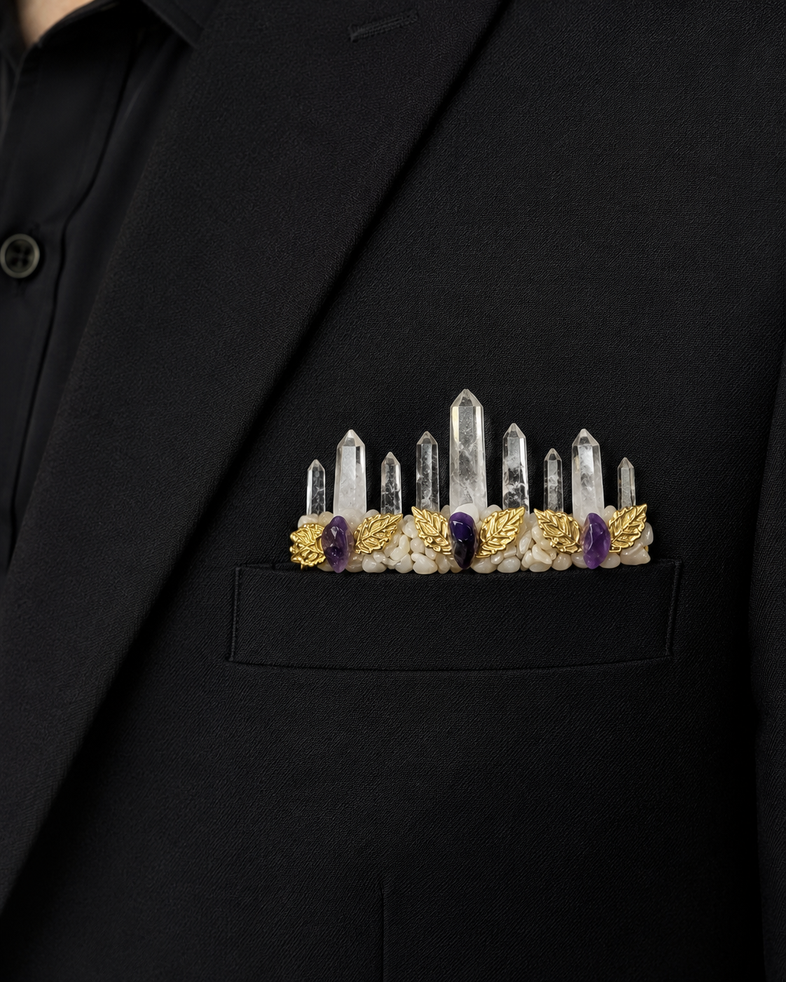 White Crystal Pocket Boutonniere – Luxury Crystal Pocket Brooch