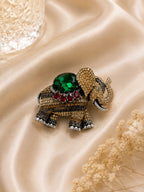 Elephant Brooch with Emerald Green Crystal