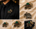 Elephant Brooch with Emerald Green Crystal