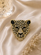 Gold Leopard Brooch with Black Crystal Accents