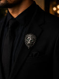 Silver Lion Brooch with Emerald Green Crystal Eyes