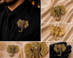 Gold Elephant Brooch with Crystal Accents