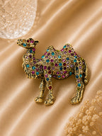 Gold Camel Brooch with Multicolor Crystals