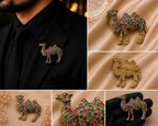 Gold Camel Brooch with Multicolor Crystals