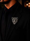 Silver Leopard Brooch with Black Crystal Detailing