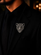 Silver Leopard Brooch with Black Crystal Detailing
