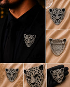 Silver Leopard Brooch with Black Crystal Detailing