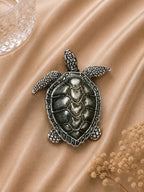 Luxury Silver Sea Turtle Brooch with Olive Green Shell
