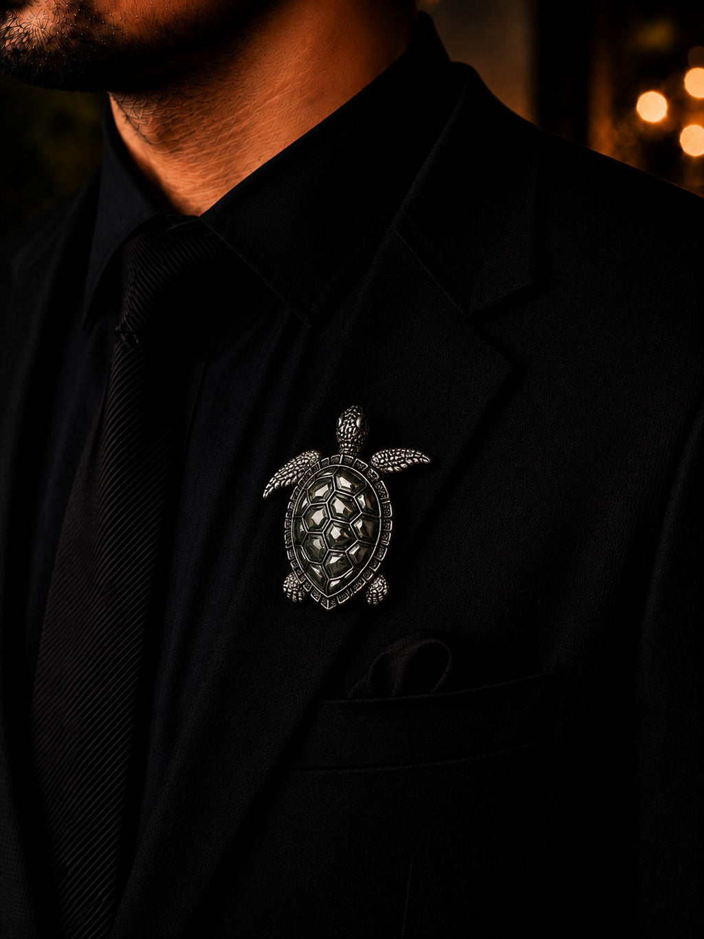 Luxury Silver Sea Turtle Brooch with Olive Green Shell