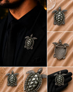 Luxury Silver Sea Turtle Brooch with Olive Green Shell