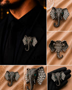 Luxury Black Elephant Brooch with Crystal Ears & Emerald Eyes