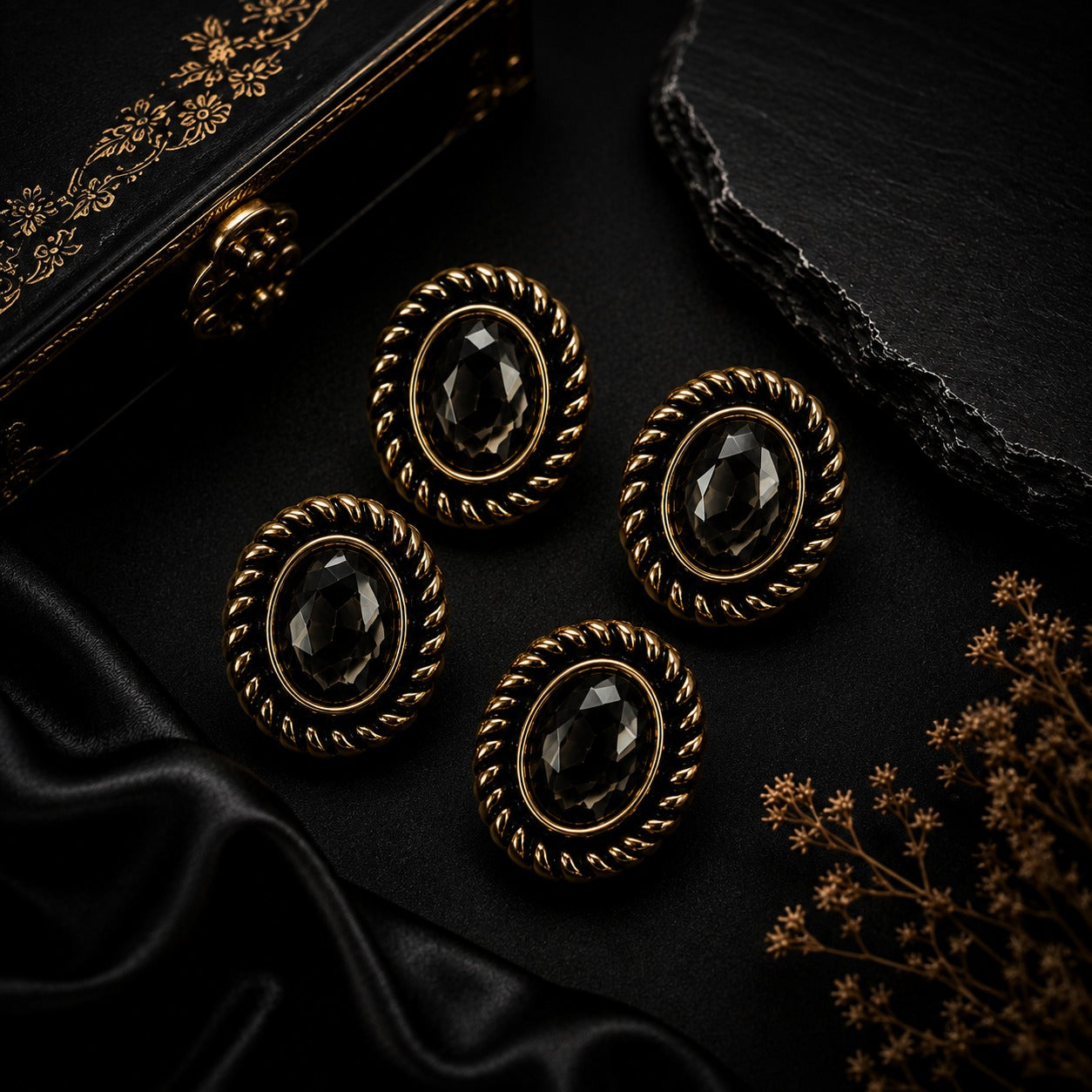 Black Crystal Blazer Button Set
