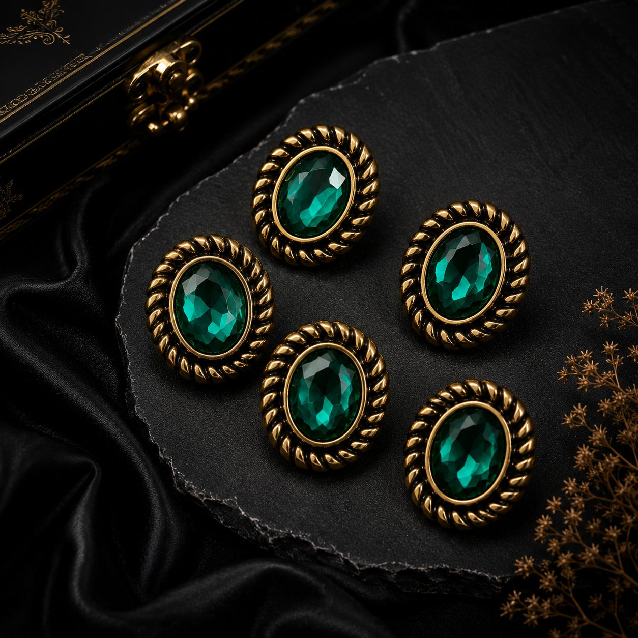 Emerald Green Crystal Blazer Button Set