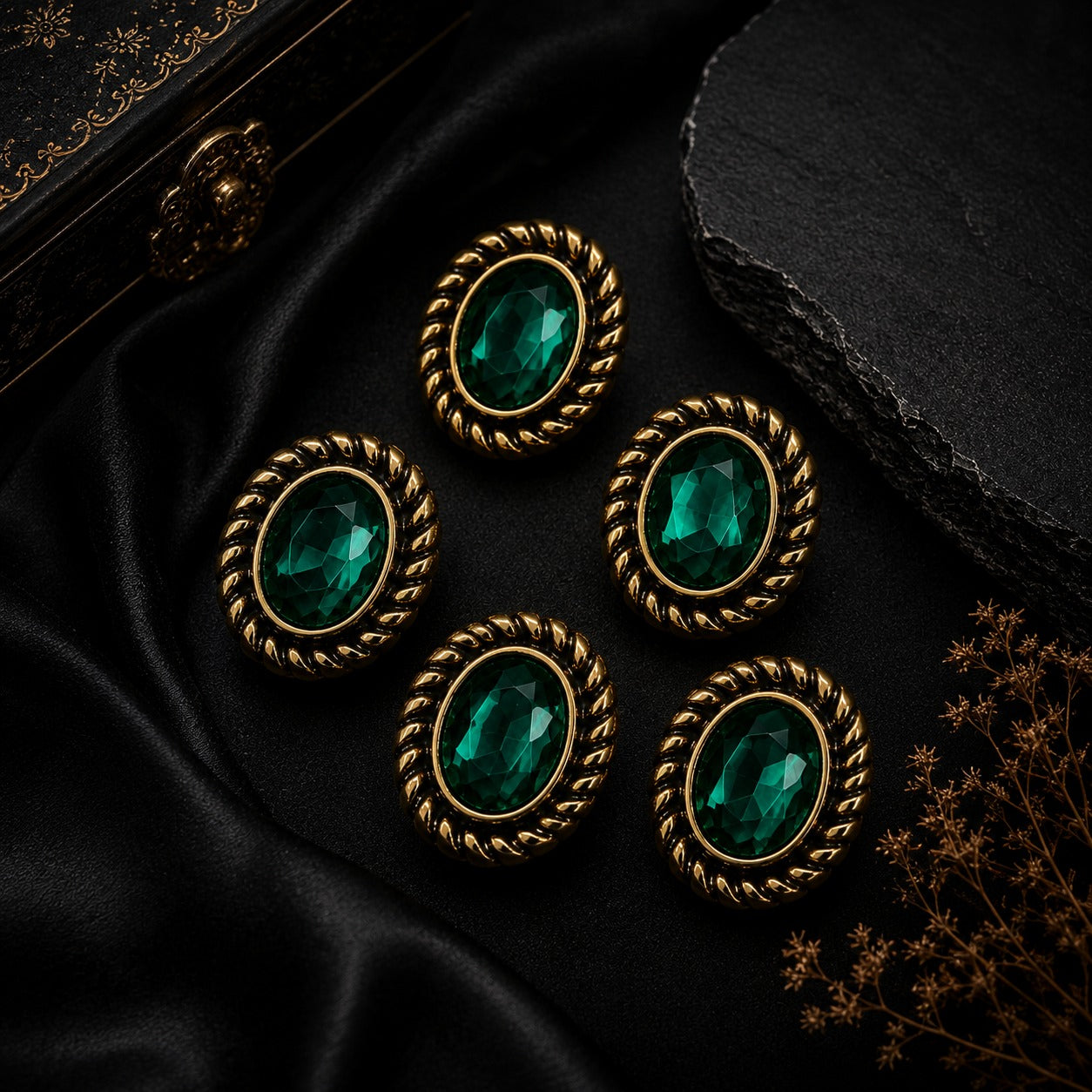 Emerald Green Crystal Blazer Button Set