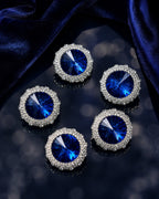 Luxury Royal Blue Crystal Silver Statement Buttons – Set of 5