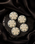 Pearl & Emerald Crystal Silver Statement Buttons – Set of 5