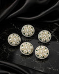 Pearl & Emerald Crystal Silver Statement Buttons – Set of 5
