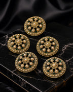 Pearl & Emerald Gold Royal Statement Buttons – Set of 5