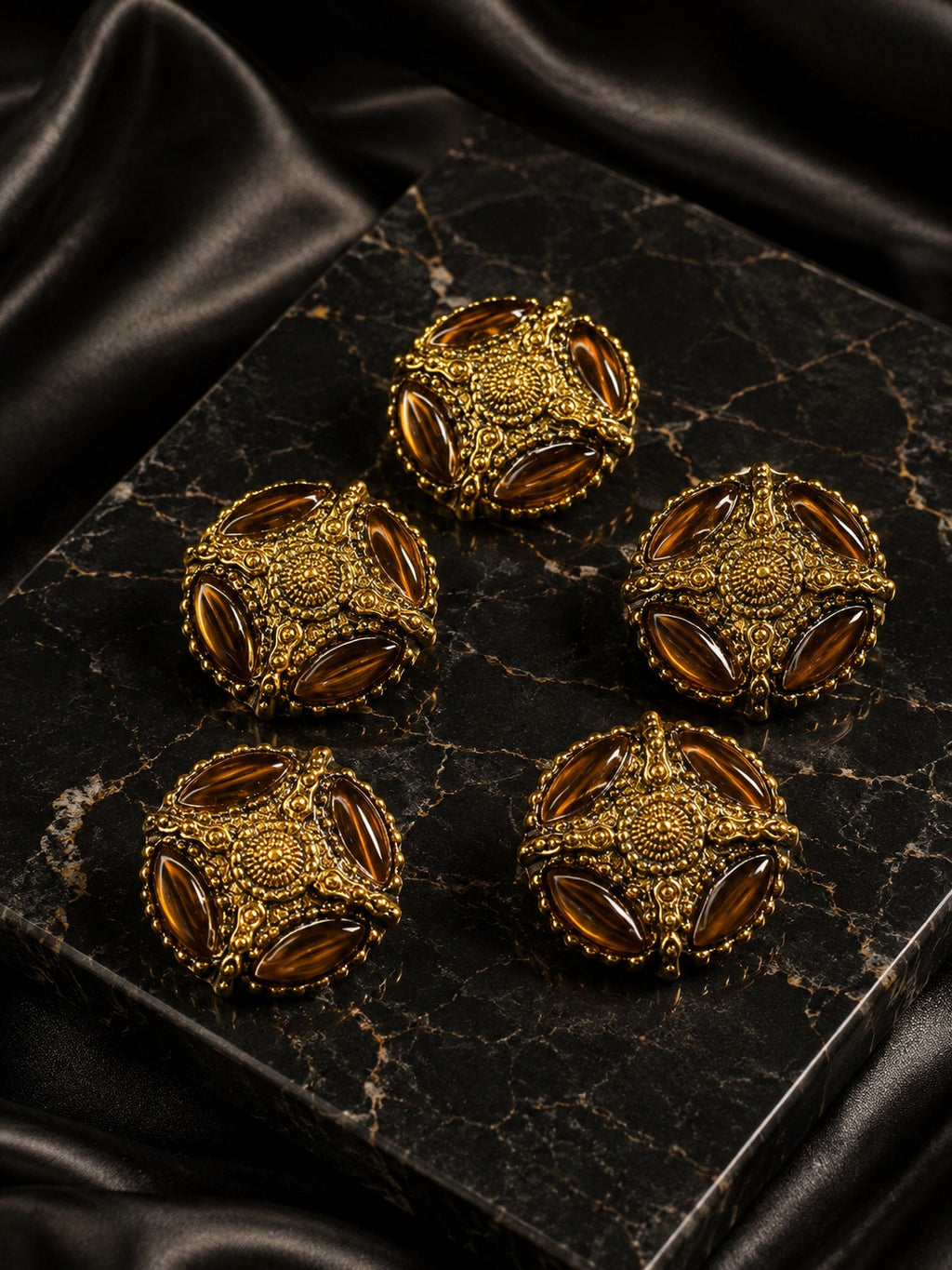 Antique Amber Stone Royal Kurta Buttons – Set of 5