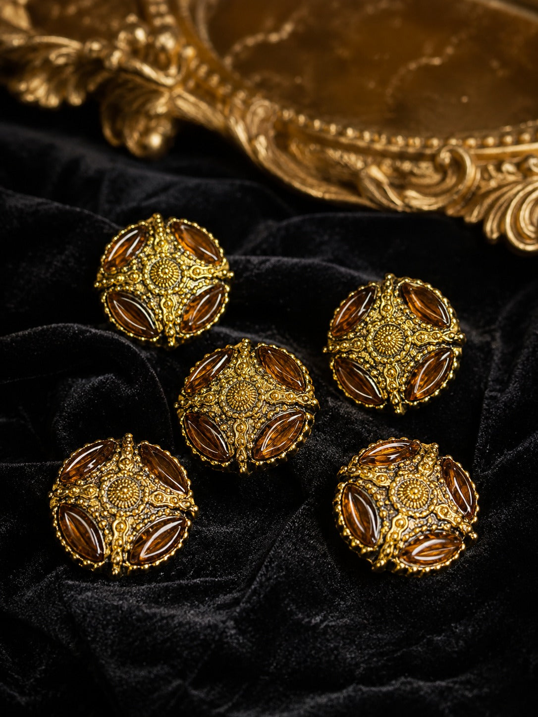 Antique Amber Stone Royal Kurta Buttons – Set of 5