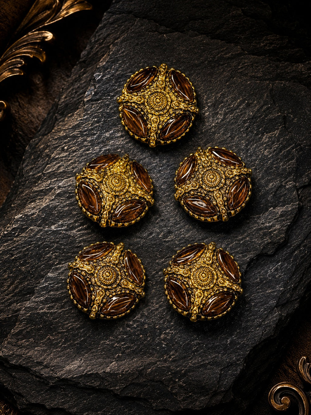 Antique Amber Stone Royal Kurta Buttons – Set of 5