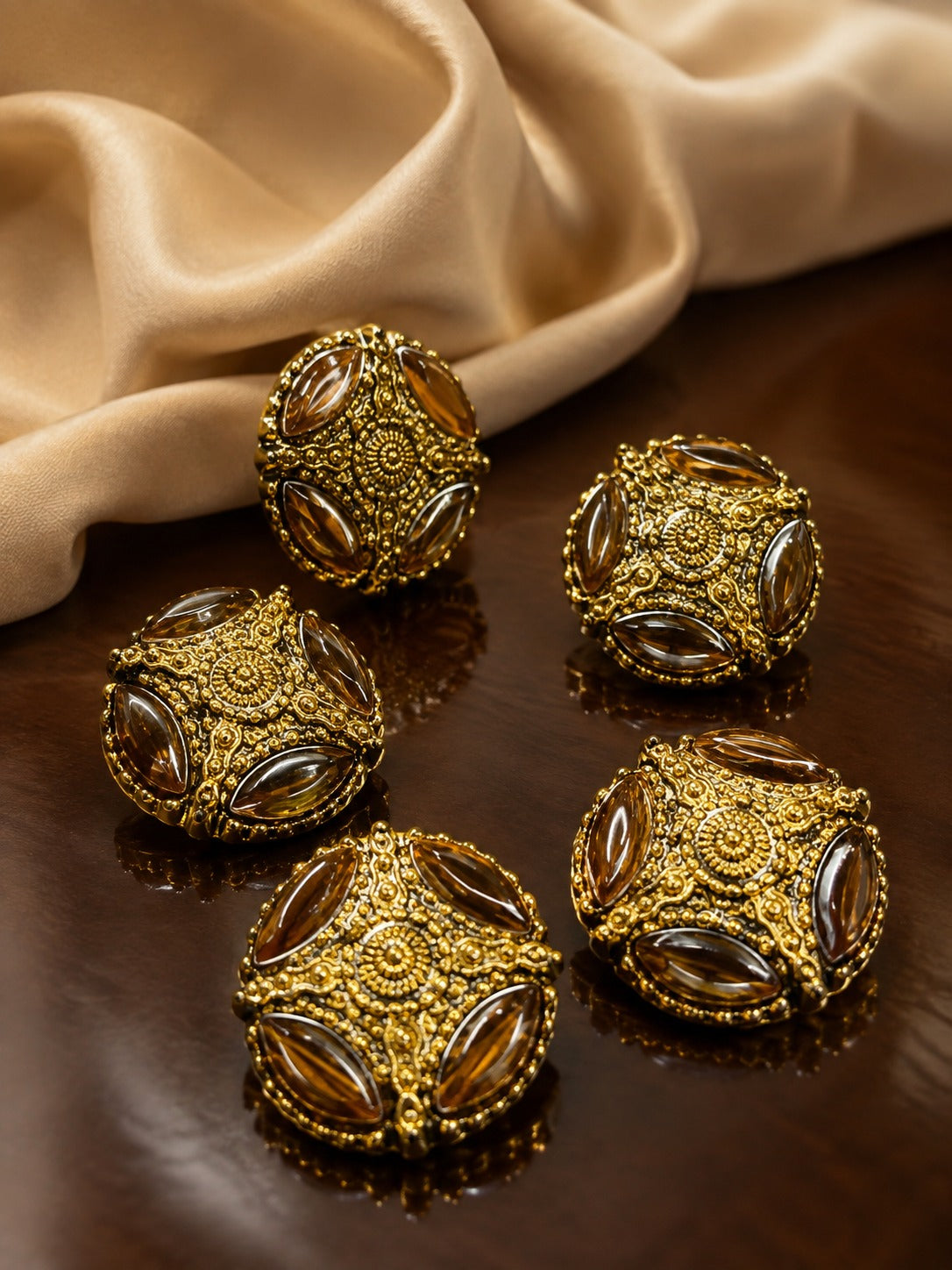 Antique Amber Stone Royal Kurta Buttons – Set of 5