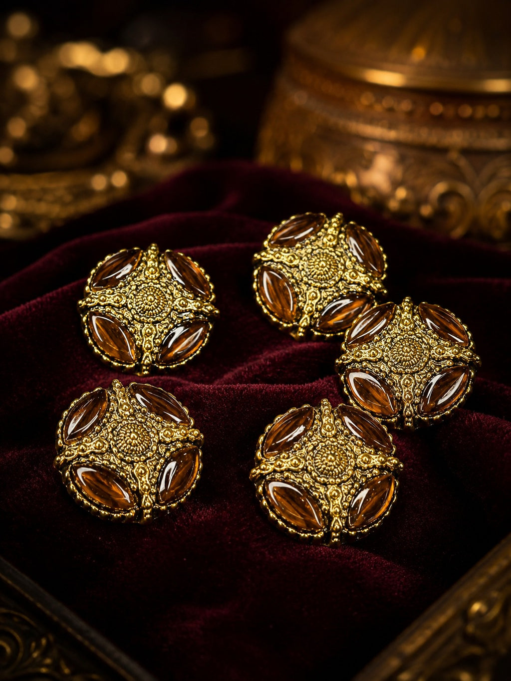 Antique Amber Stone Royal Kurta Buttons – Set of 5