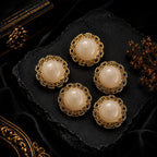 Pearl-Effect Gold Chain Border Buttons – Set of 5