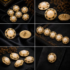 Pearl & Crystal Gold Statement Buttons – Set of 5