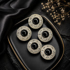 Black Stone & Crystal Silver Statement Buttons – Set of 5