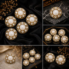 Luxury Pearl & Crystal Gold Statement Buttons – Set of 5