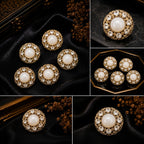 Luxury Pearl & Crystal Gold Statement Buttons – Set of 5