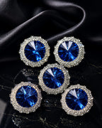Luxury Royal Blue Crystal Silver Statement Buttons – Set of 5