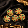 Luxury Red & Green Stone Gold Kurta Buttons – Set of 5