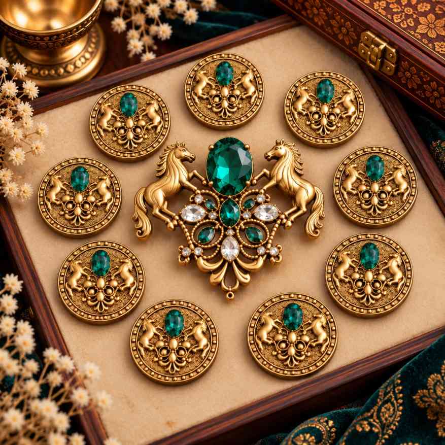 Royal Twin Horse Brooch with 10 Free Matching Buttons