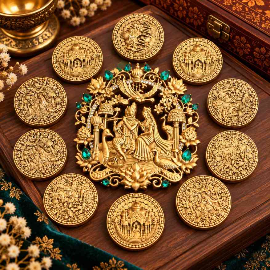 Radha Krishna Peacock Brooch with 10 Free Matching Buttons