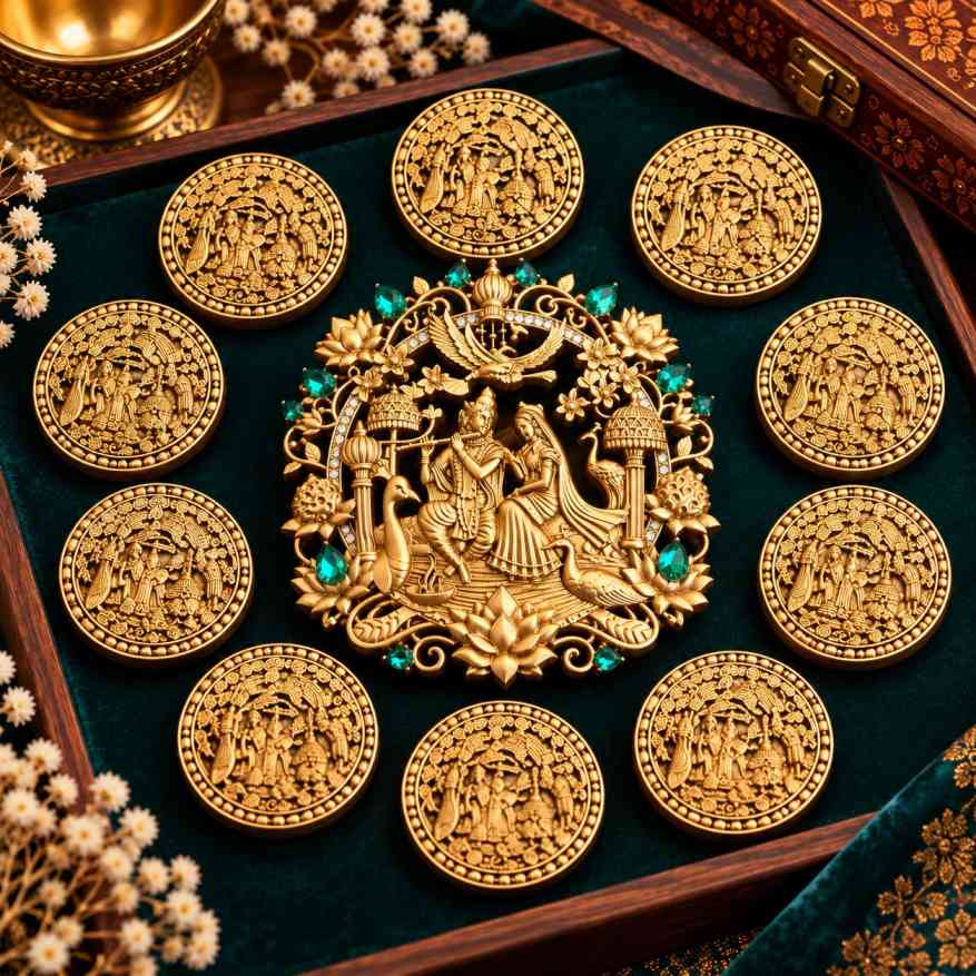 Radha Krishna Peacock Brooch with 10 Free Matching Buttons